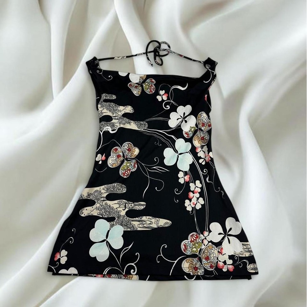 Sirens Japanese inspired graphic halter bodycon top y2k vintage fairy